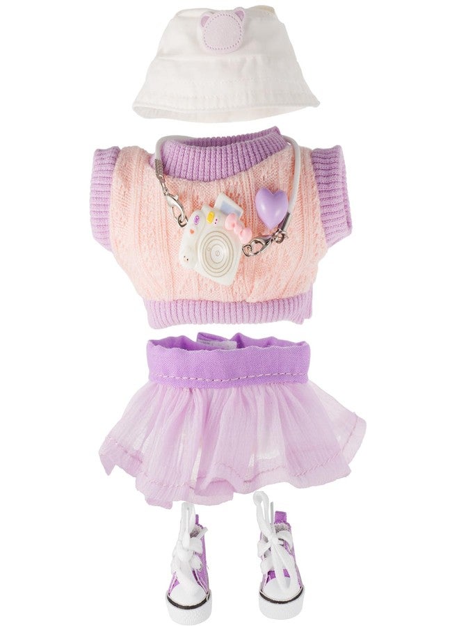 Clothes for 17cm Dolls, Accessories for 17cm Doll, Clothes Set for Doll, Fashionable Cute Elegant Matchable Style 5 PCS Set Hat Clothes for Dolls Accessories (No Doll) (Purple)